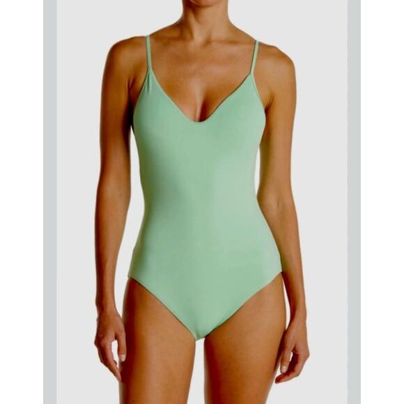 Becca Mint Green Scoop Neck Spaghetti Strap Back Tie Bathing Suit Large - Picture 1 of 9